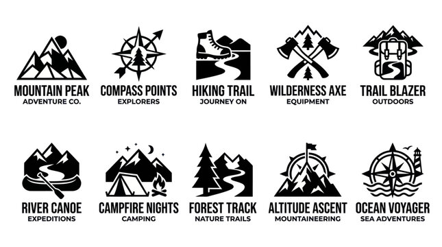 Minimalist Outdoor Expedition and Wilderness Adventure Logo Set