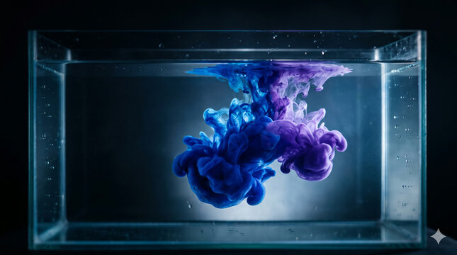 Ethereal blue and purple ink swirl in water