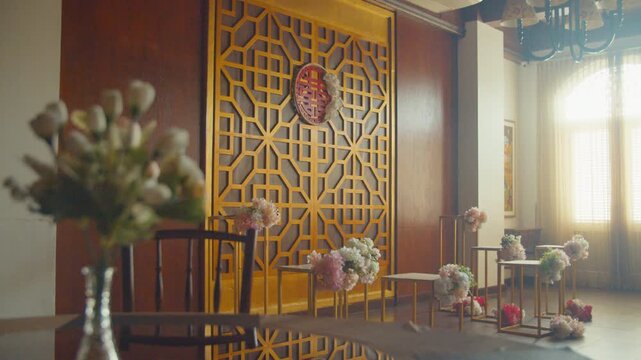 Chinese Engagement Decoration inside a Luxury Restaurant Room