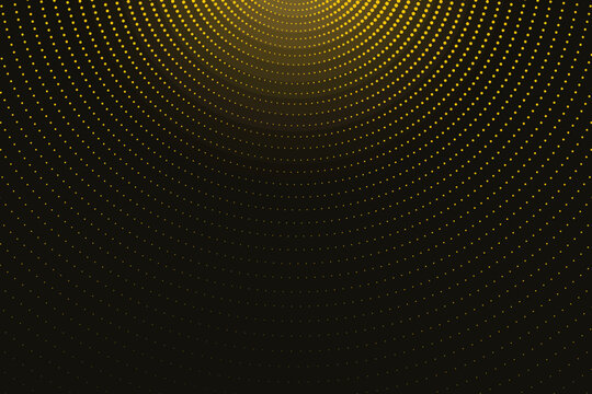 Yellow halftone dot pattern radiating outward on dark gradient background, dots black