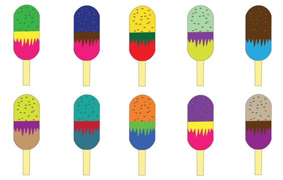 Popsicles bright colorful dessert on white background for summer advertising