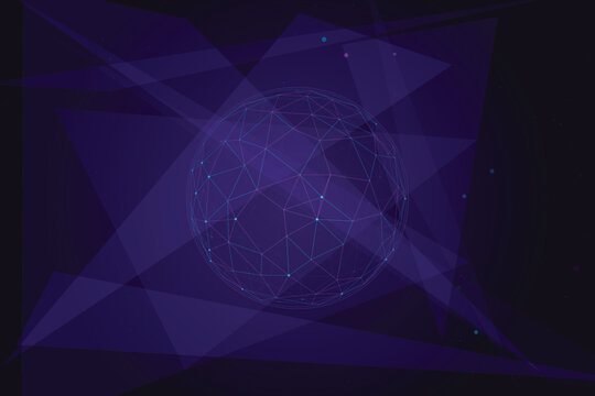 Wireframe globe with geometric overlay and cosmic dots sphere network connections lines