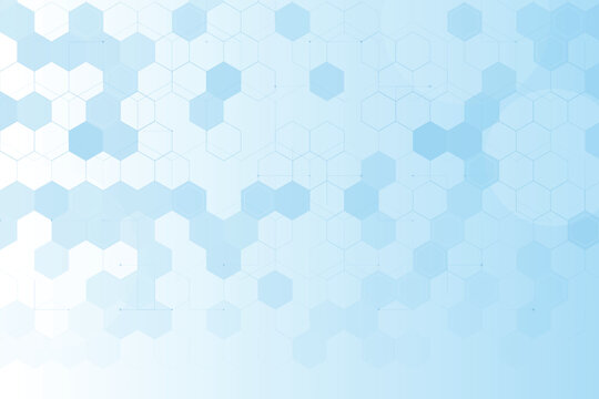 Abstract blue hexagonal grid with connecting lines and dots pattern