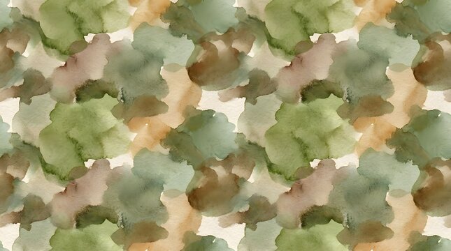 Forest camo pattern. Soft painterly camo repeat with blended green brown and beige tones