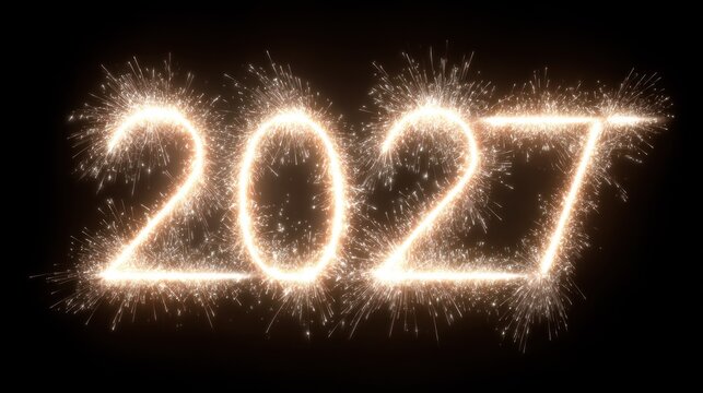 Glowing numeral sequence for the year two thousand twenty seven illuminates against a dark background.