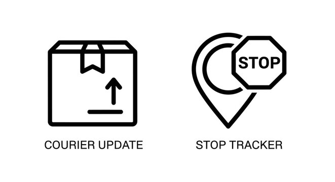 Logistics delivery icons courier update and stop tracker with logistics