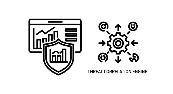 Threat correlation engine and data analytics security icons with correlation