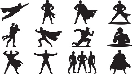 Various superhero poses and silhouettes for creative design projects © Abdul