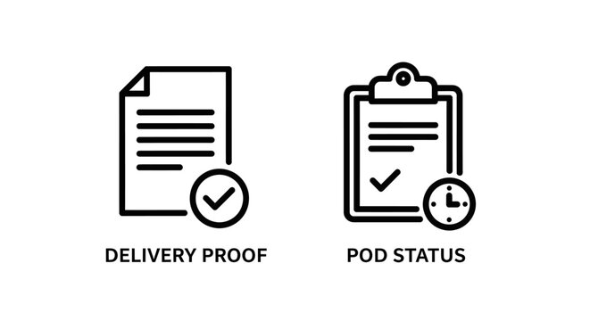 Delivery proof and pod status icons with delivery logistics shipping tracking