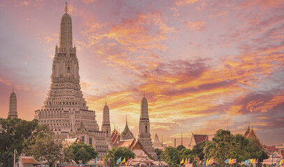 tourist attractions in the city park of Bangkok City, The most beautiful Viewpoint Wat Arun,Buddhist temple in Bangkok, Thailand 