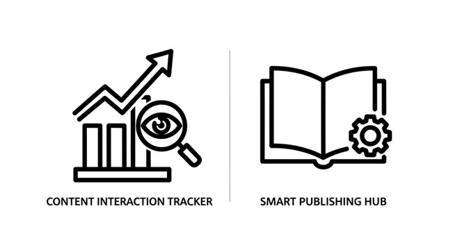 Content interaction tracker and smart publishing hub icons with interaction
