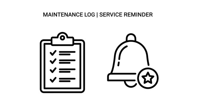 Maintenance log checklist and service reminder notification outline icons