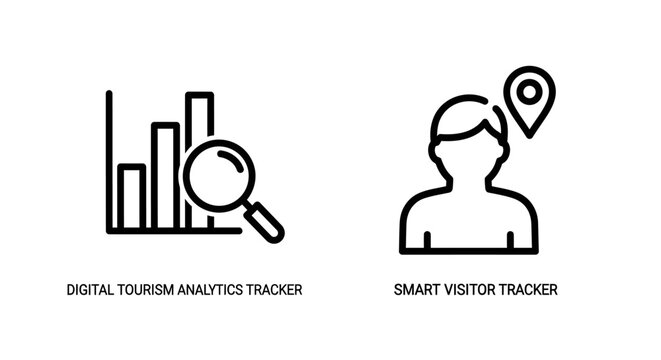 Data analysis and smart visitor tracking line art icons with analysis, location