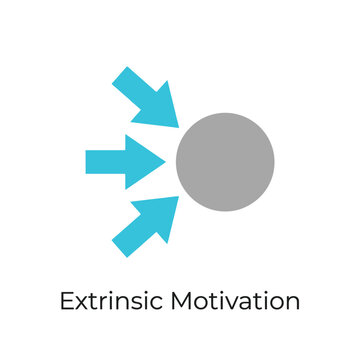 Extrinsic motivation minimal icon, outward shapes moving inward, incentive stimulus graphic, behavior trigger, performance targets, psychology, coaching resource, vector illustration