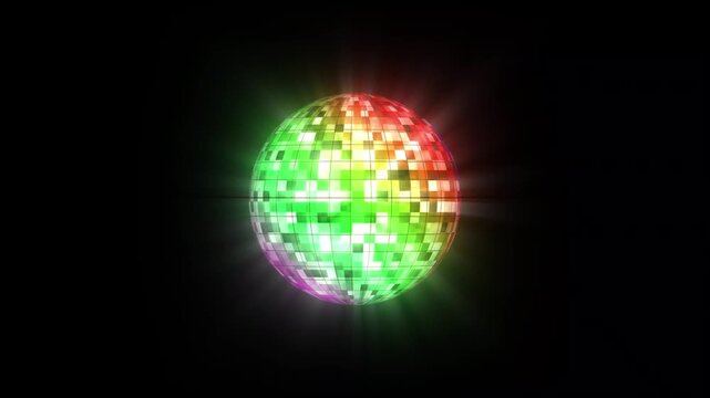 Multi-colored retro disco ball motion graphics, glowing retro mirror orb animation, seamless retro disco backdrop, energetic nightclub motion graphics for  4k animation.