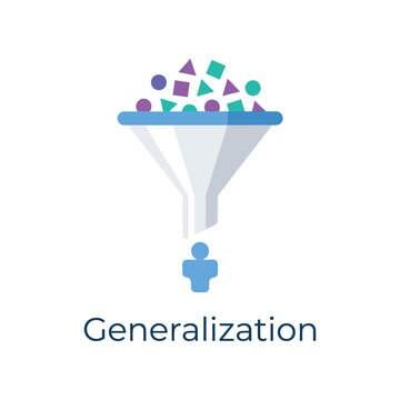 Generalization funnel, data samples filter into model, reduce noise, machine learning workshop, research session, analytics training, conceptual icon, vector illustration