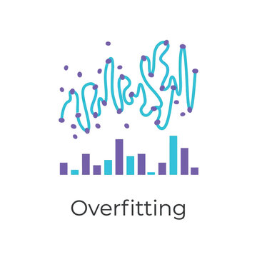 Overfitting visualization, training curve above bars, model memorization, machine learning seminar, validation strategy workshop, analytics session, conceptual icon, vector illustration