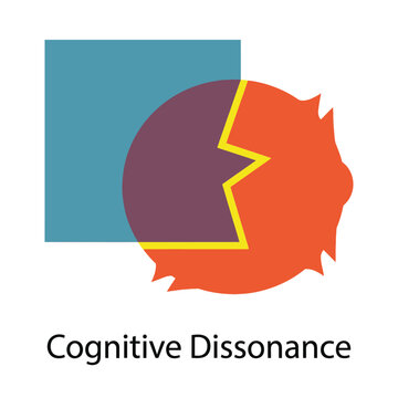 Cognitive dissonance emblem, fractured circle against square, internal contradiction, mindset coaching session, resilience training, decision clarity workshop, concept vector illustration