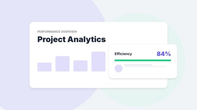 Animated Project Analytics Dashboard Showing Efficiency Progress and Data Visualization.