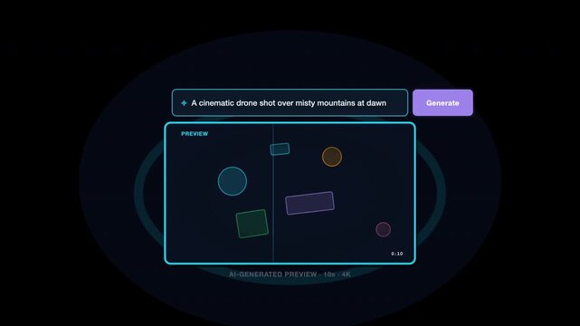 Prompt To Video Interface for Ai Video generation tool with shapes. Suitable for graphic design software, web applications, creative projects, art tools, uiux design.