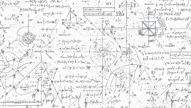 Mathematical seamless texture with handwritten math, algebra and geometry formulas and graphs, functions, calculations and operations. Vector.