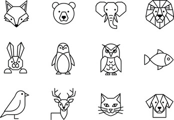 Fototapeta premium Black Line Animal Icons Set