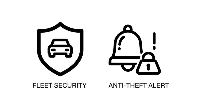 Fleet security with car shield and anti-theft alert bell icons, an anti-theft