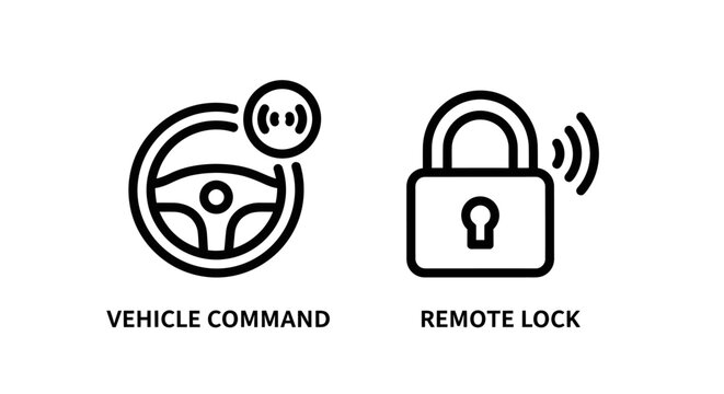 Remote vehicle command and smart car door lock security icons with security
