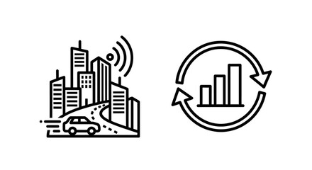 Obraz premium Smart city connectivity and cyclic data growth analysis icons with connected
