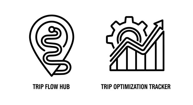 Route flow and trip optimization data analysis icon set with optimization