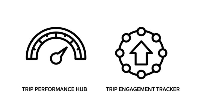 Business trip performance and engagement tracking growth icons with performance