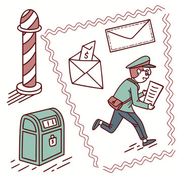 Postman with mailbag and mailbox.