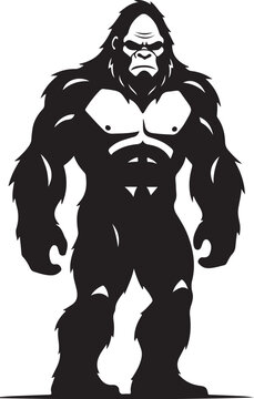 Big Hairy Gorilla Standing on White Background Silhouette