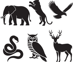 Obraz premium Assorted black animal silhouettes of wildlife creatures.