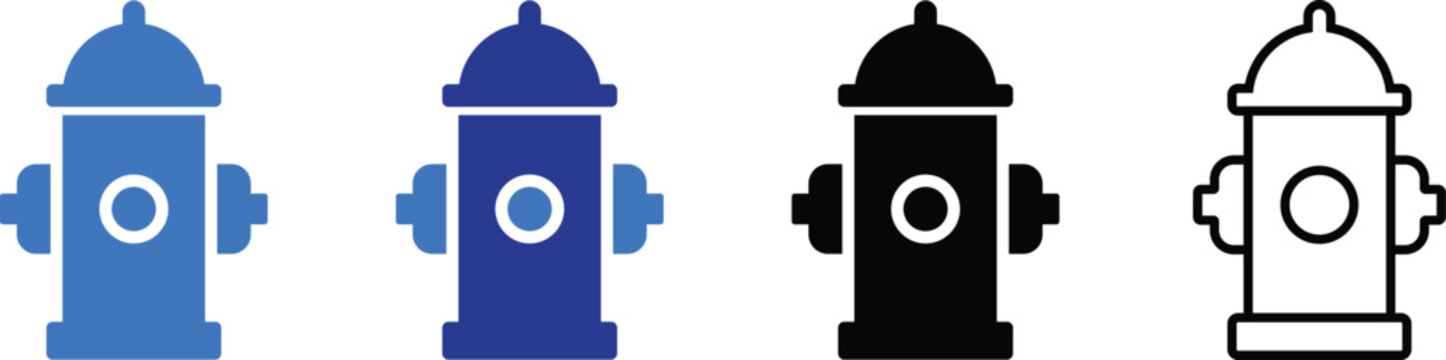 Four different colored fire hydrant icons on white background