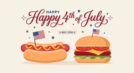 Fototapeta premium Celebratory 4th of July American Independence Day Hot Dog Burger Festive Illustration