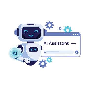 Ai assistant dashboard robot, smart customer support, conversational ui, automation workflow, gear settings, virtual helper, help desk, technology vector illustration