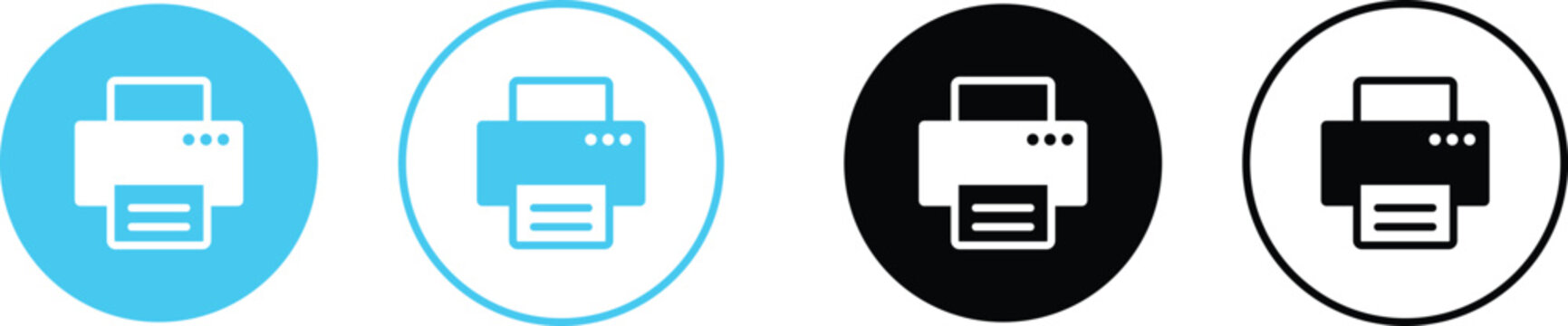 Various printer icons in colored circles on white background