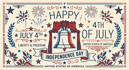 Fototapeta premium Celebratory Independence Day Illustration Highlighting the 4th of July in the United States with patriotic symbols and festive