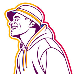 Smiling young man in bucket hat profile portrait. © Sirajum