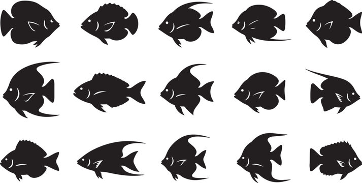 Black Fish Silhouettes on White Background Pattern