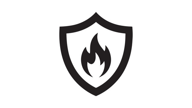 Fire protection shield icon with flame symbol for security, safety, and flame-retardant gear