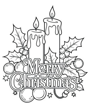Merry Christmas greeting with candles and holly