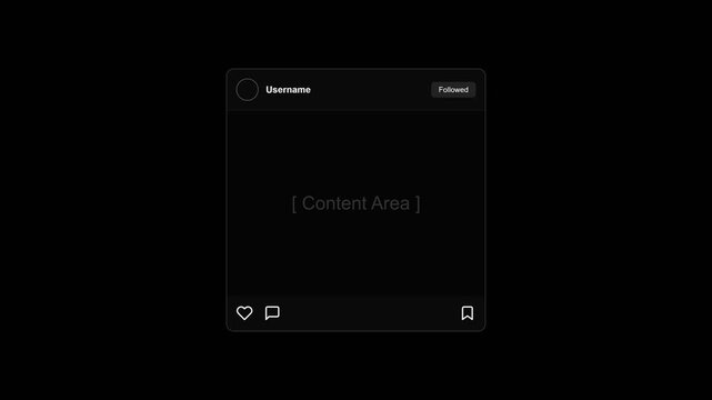 Minimalist social media post interface mockup template in sleek dark mode