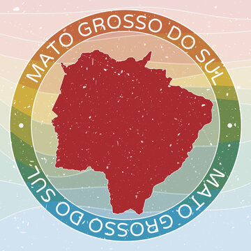 Vintage Mato Grosso do Sul, Brazil Round Logo. Distressed wave stripes State badge with grunge scratch texture. Mato Grosso do Sul, Brazil Retro Map Emblem. Vector Illustration.