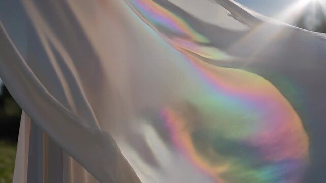 Iridescent rainbow colors on fabric surface.