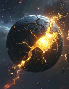 Earth from space with glowing lava.