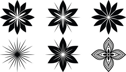 Symmetrical geometric floral motifs with radial petal patterns and decorative ornamental designs for abstract vector illustration © RAFIQUL