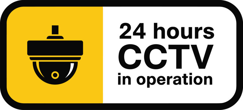 Continuous surveillance notice sticker featuring twenty four hours cctv in operation message with camera graphic.