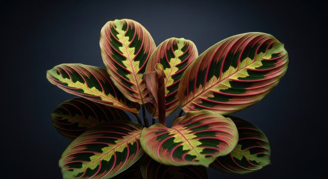 Vibrant Maranta Plant Leaves with Striking Red and Green Patterns